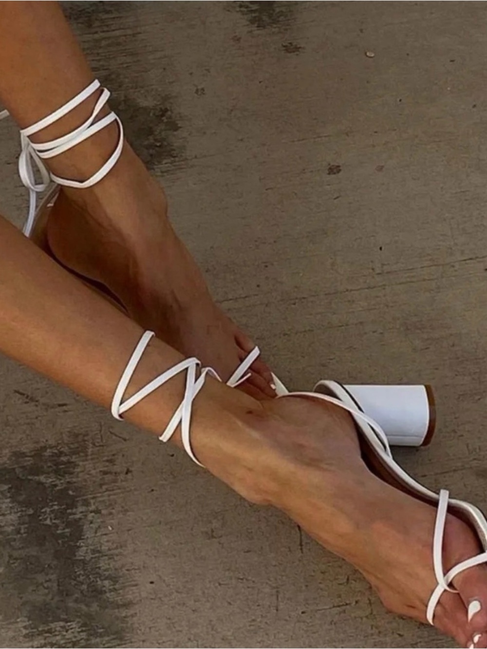 Princess Polly White Strappy Block Heel Sandals with Ankle Tie